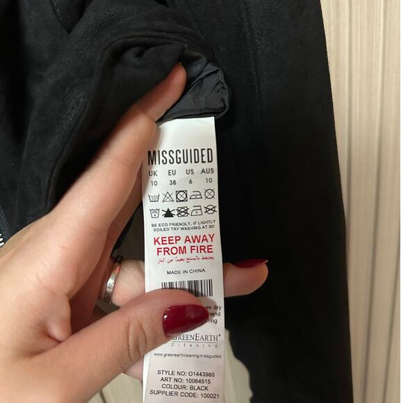 Missguided Crop Suedette Biker Jacket Black Size 6 - Picture 7 of 10